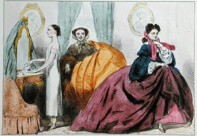 Cartoon die de mode van de crinoline satiriseert, ca. 1860 door Paul Emile Detouche