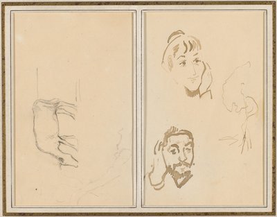 Een grazende koe; hoofd van een vrouw met haar hand op haar wang, en hoofd van een man met zijn hand op zijn oor [verso] door Paul Gauguin