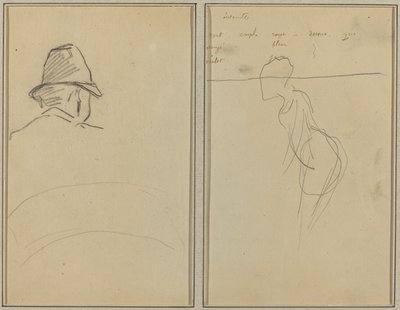 Een Hoofd van een Man met Hoed, Gezien van Achteren; Een Staande Vrouw [recto] door Paul Gauguin