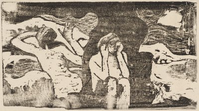 Bij de zwarte rotsen door Paul Gauguin
