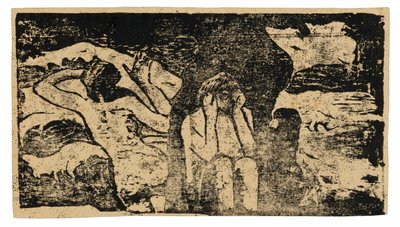 Bij de Zwarte Rotsen, uit de reeks late houtblokdrukken door Paul Gauguin