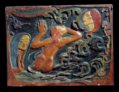 Wees mysterieus (Reliëf gesneden in lindehout) door Paul Gauguin