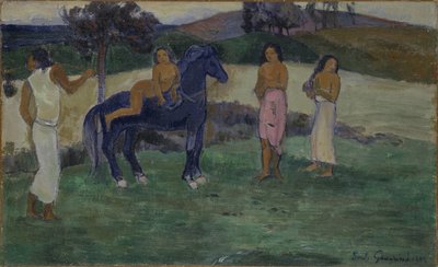 Composition met figuren en een paard door Paul Gauguin