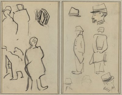 Figurenstudies; Studies van Soldaten [verso] door Paul Gauguin