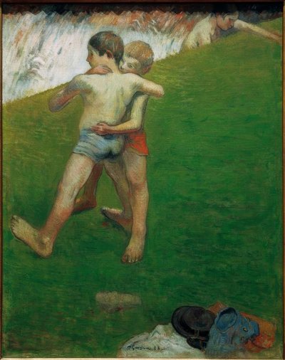 Jonge worstelaars – Bretagne door Paul Gauguin