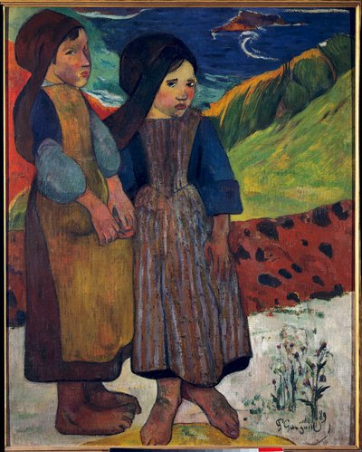 Kleine Bretons voor de zee door Paul Gauguin