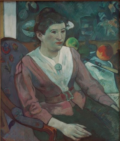 Portret van een vrouw met een stilleven van Cézanne – Marie Derr door Paul Gauguin