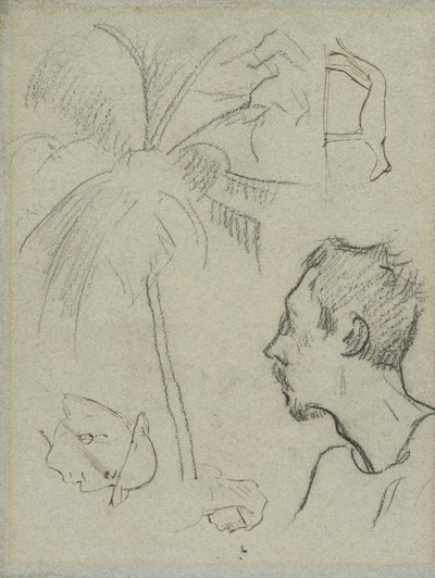 Profiel van Charles Laval met palmboom en andere schetsen door Paul Gauguin