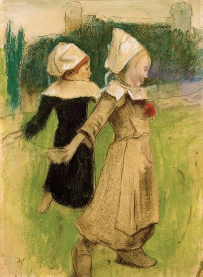 Studie voor: Bretonse meisjes bij de dans, Pont-Aven door Paul Gauguin