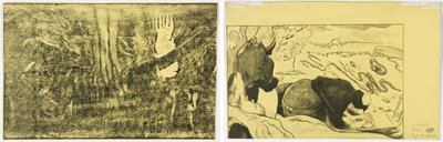 De duivel spreekt (Mahna No Varua Ino) (recto); Vrouwen die kleren wassen (verso) door Paul Gauguin