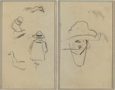 Twee Bretonse Figuren en Studies van Twee Ganzen; Man met Hoed door Paul Gauguin