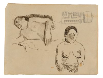 Twee Tahitiaanse Vrouwen en een Marquesaanse Oorplug door Paul Gauguin