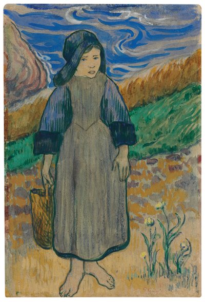 Jonge Bretonse Meisje aan Zee; Jeune Bretonne au bord de la mer door Paul Gauguin