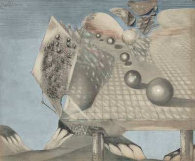 Compositie met sferen, vierkanten, pilaren, enz. door Paul Gaulois