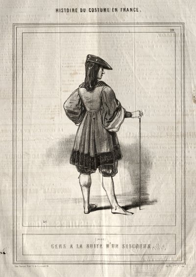 Histoire du Costume en France: Mensen in het gevolg van een heer door Paul Gavarni