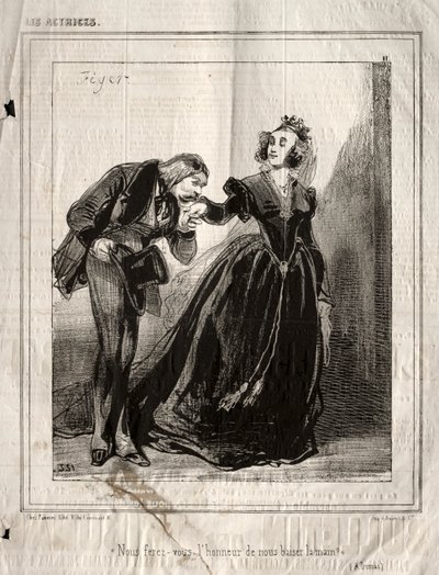 De Actrices: Zult u ons de eer bewijzen onze hand te kussen? door Paul Gavarni