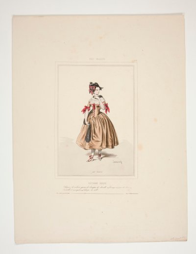 PAYSANNE BASQUE. Chapeau de velours garni de houppes de chenille. door Paul Gavarni