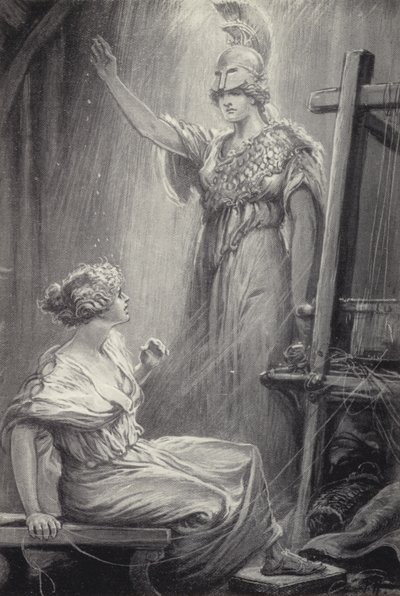 Athene en Arachne door Paul Hardy