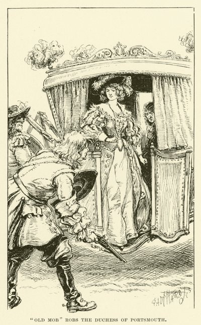 "Old Mob" berooft de hertogin van Portsmouth (gravure) door Paul Hardy