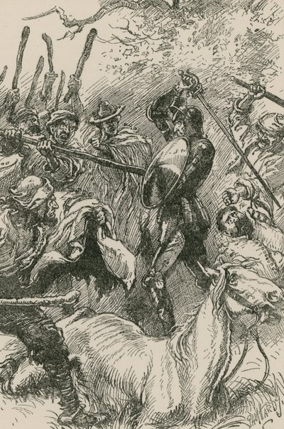 De Yanguesians, die zichzelf zo ruw behandeld zagen, grepen naar hun hefbomen en pakstokken door Paul Hardy