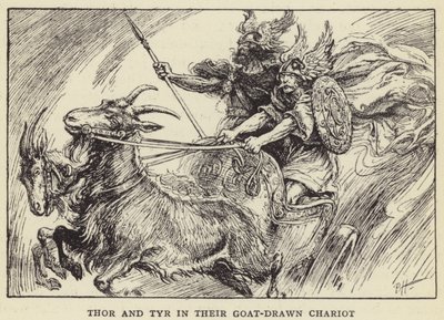 Thor en Tyr in hun Geitgetrokken Wagen door Paul Hardy