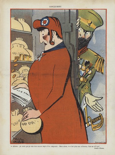 Satire op de Frans-Russische alliantie. Illustratie voor Le Rire door Paul Iribe