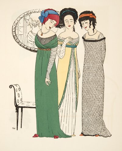Drie Avondjurken uit Les Robes de Paul Poiret gepubliceerd 1908 door Paul Iribe