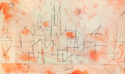 Stad met gotische kathedraal door Paul Klee