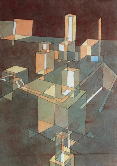 Italiaanse stad door Paul Klee (1879-1940), aquarel op Ingres-papier, 34x23 cm door Paul Klee