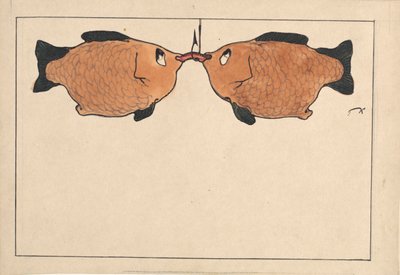 Zonder Titel Twee vissen, een haak, een worm, 1901 door Paul Klee