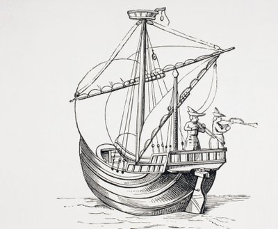 Een 15e eeuws zeilschip. door Paul Lacroix