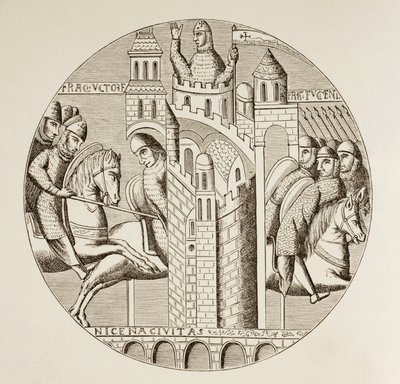 De inname van Nicaea, Turkije, door de kruisvaarders in 1097. Naar een raam in de kerk van de abdij van St. Denis, nu verwoest. door Paul Lacroix