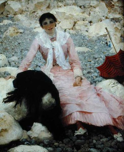 Portret van de vrouw van de kunstenaar op het strand door Paul Mathey