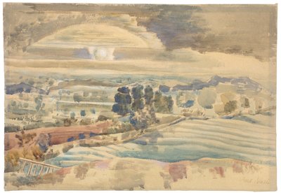 Zonsopgang over vallei door Paul Nash