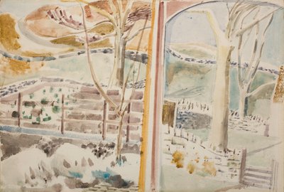 Het landschap door het venster en door het kijkglas door Paul Nash
