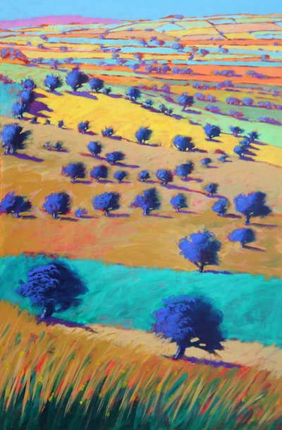Cotswolds richting Bredon, 2021 (acryl op board) door Paul Powis