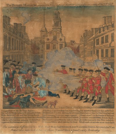 Het Bloedbad van Boston door Paul Revere, after Henry Pelham