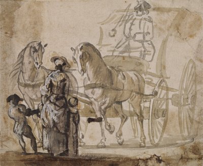 Een Koets en Paar, met Koetsier door Paul Sandby