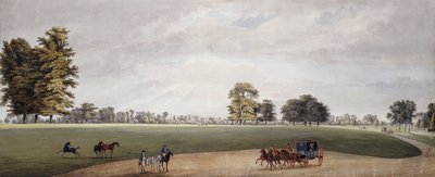 Een koets in het park van Luton, ontmoet door ruiters en dartelende veulens door Paul Sandby