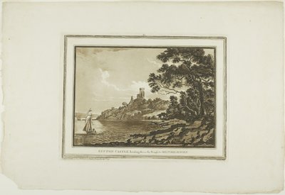 Benton Castle kijkend naar beneden naar Milford Haven, uit Twaalf Zichten in Aquatinta van Tekeningen ter Plaatse Gemaakt in Zuid-Wales door Paul Sandby