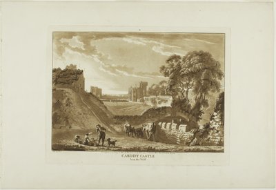 Cardiff Castle vanuit het westen, plaat twee uit Twelve Views in Wales door Paul Sandby