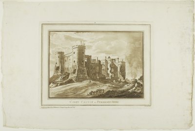 Carey Castle in Pembroke Shire, uit Twaalf uitzichten in aquatint van tekeningen ter plaatse gemaakt in Zuid-Wales door Paul Sandby