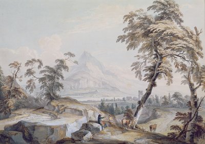 Italiaans Landschap met Reizigers, nr.1 door Paul Sandby