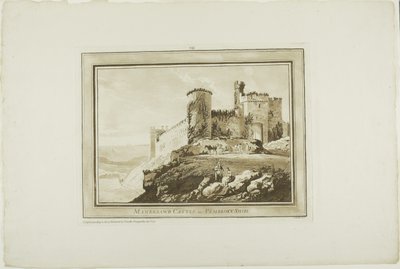 Manerbawr Kasteel in Pembroke Shire, uit Twaalf Zichten in Aquatinta van Tekeningen ter Plaatse Gemaakt in Zuid-Wales door Paul Sandby