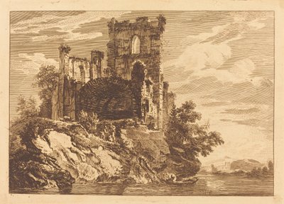 Ruïnes bij een Rivier met een Man in een Boot door Paul Sandby