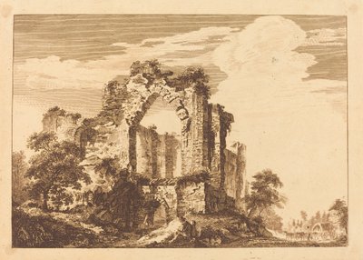 Ruïnes met een Zittende Man en een Bedekte Wagen in de Verte door Paul Sandby