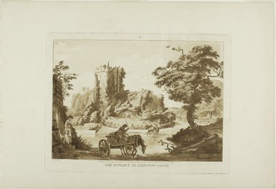 De ingang van Chepstow Castle, plaat drie uit Twelve Views in Wales door Paul Sandby