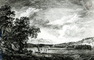 Uitzicht op de Hudson Rivier van Pakepsey door Paul Sandby
