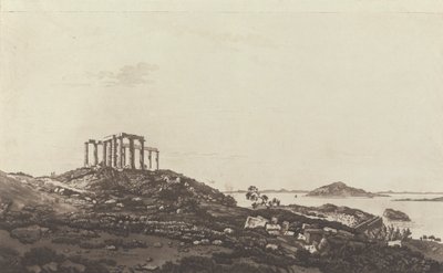 Uitzichten in de Levant: Verwoest tempel op heuvel bij Suninum met uitzicht op eilanden door Paul Sandby