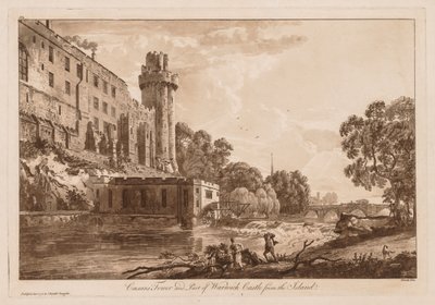 Gezichten op Warwick Castle: Caesars toren en deel van Warwick Castle vanaf het eiland, 1776 door Paul Sandby